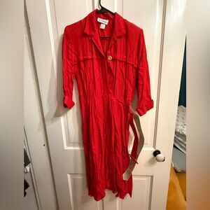 VINTAGE Red Button-Up Dress with Belt